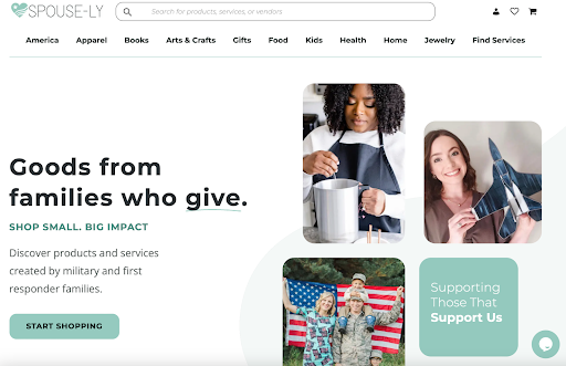 Spouse-ly home page for shopping small from military, veteran and first responder owned businesses