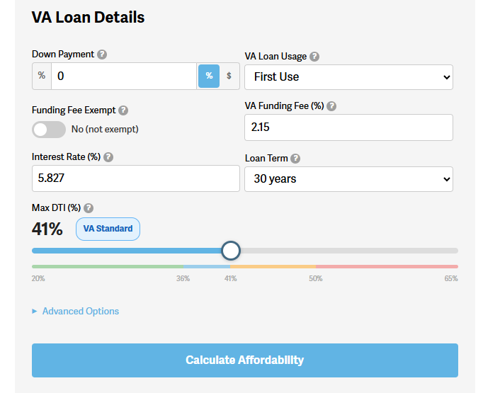 military home affordability calculator